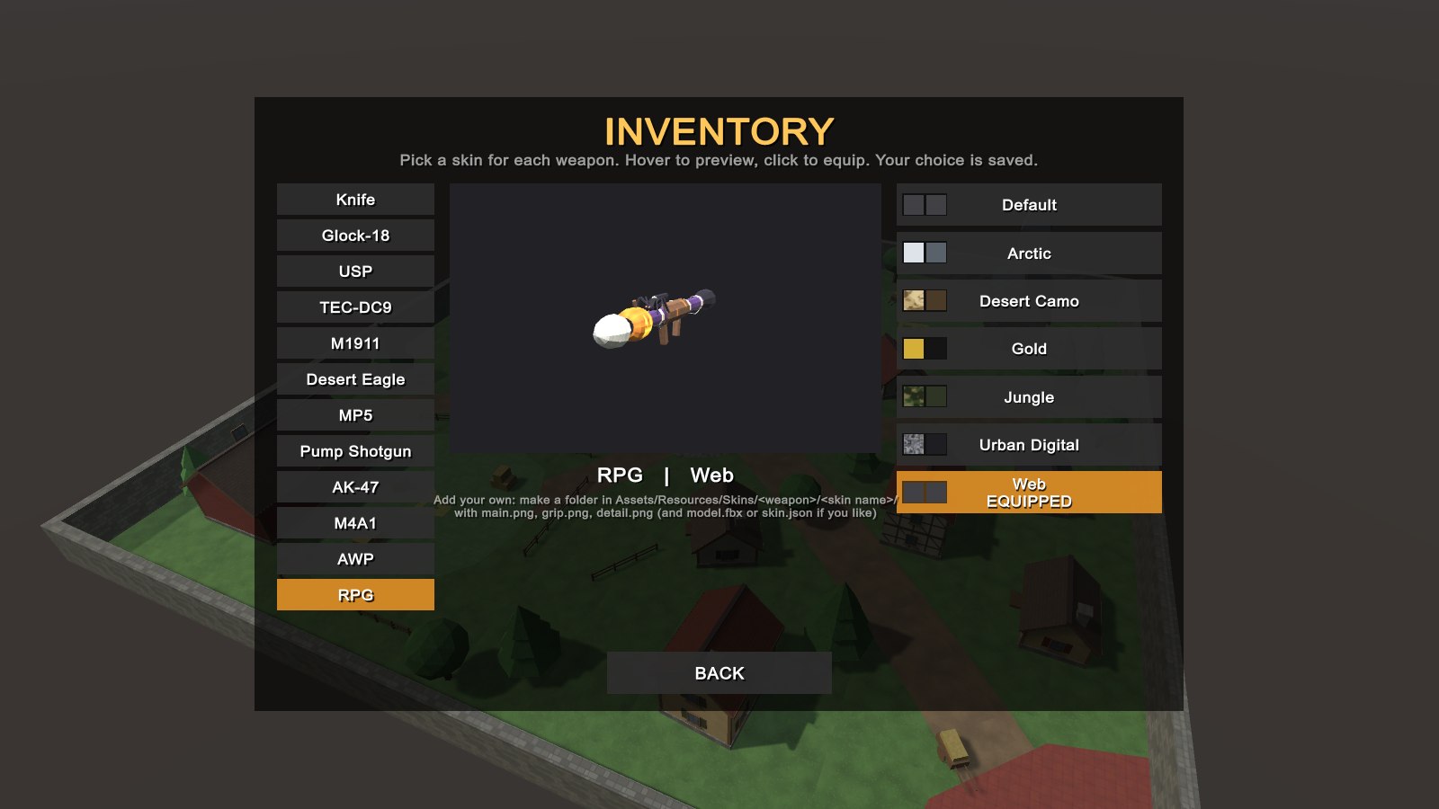 Inventory with the RPG's Web skin equipped