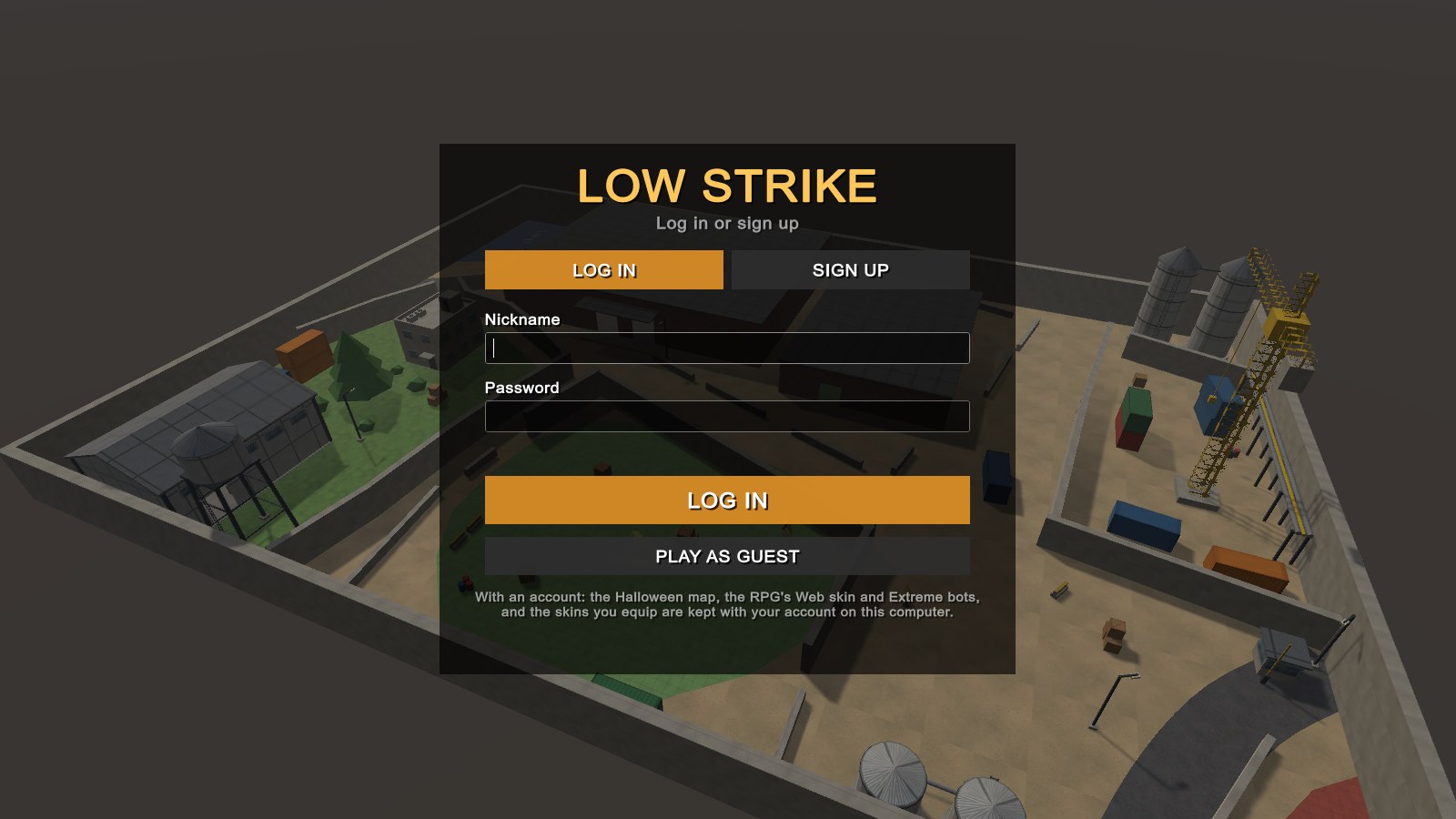 Log in, sign up or play as a guest
